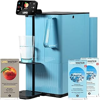 LANGWATER Osmoseanlage Auftisch TheWell 2 - mit Mineralisierung, Aromen, Heißwasserspender – Umkehrosmoseanlage für Trinkwasser inkl. 4-stufigem Wasserfilter (NSF58 RO, UV), 2 Mineralpacks, 1 Pfirsich