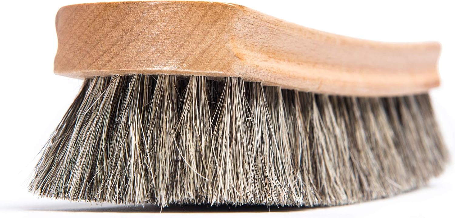 Otter Wax Premium Horsehair Shoe Brush | Soft Natural Horsehair for Leather Polishing & Buffing | Ergonomic Birch Handle | Safe for Delicate Leather & Fabric