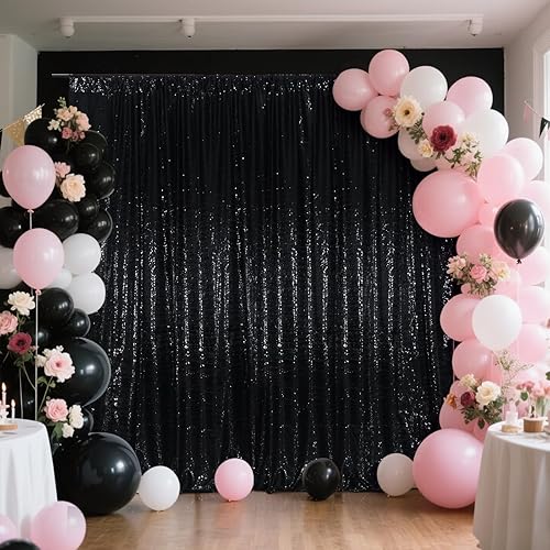 Miniatura 8 de SquarePie Telón de fondo de lentejuelas que no se transparenta, cortina de purpurina para fiesta, 6 x 6 pies, color negro