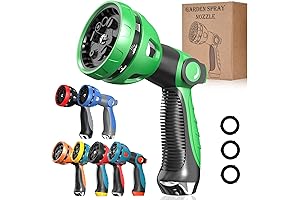 10 Adjustable Patterns Garden Hose Nozzle with Durable Metal Nozzle and Thumb Control Design