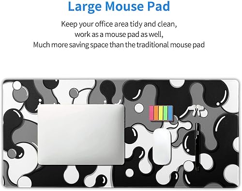 Miniatura 5 de Alfombrilla de mouse grande con borde cosido, negro, blanco, gris, XXL, anime, geométrica, japonesa, 35.4 x 15.7 pulgadas, base de goma