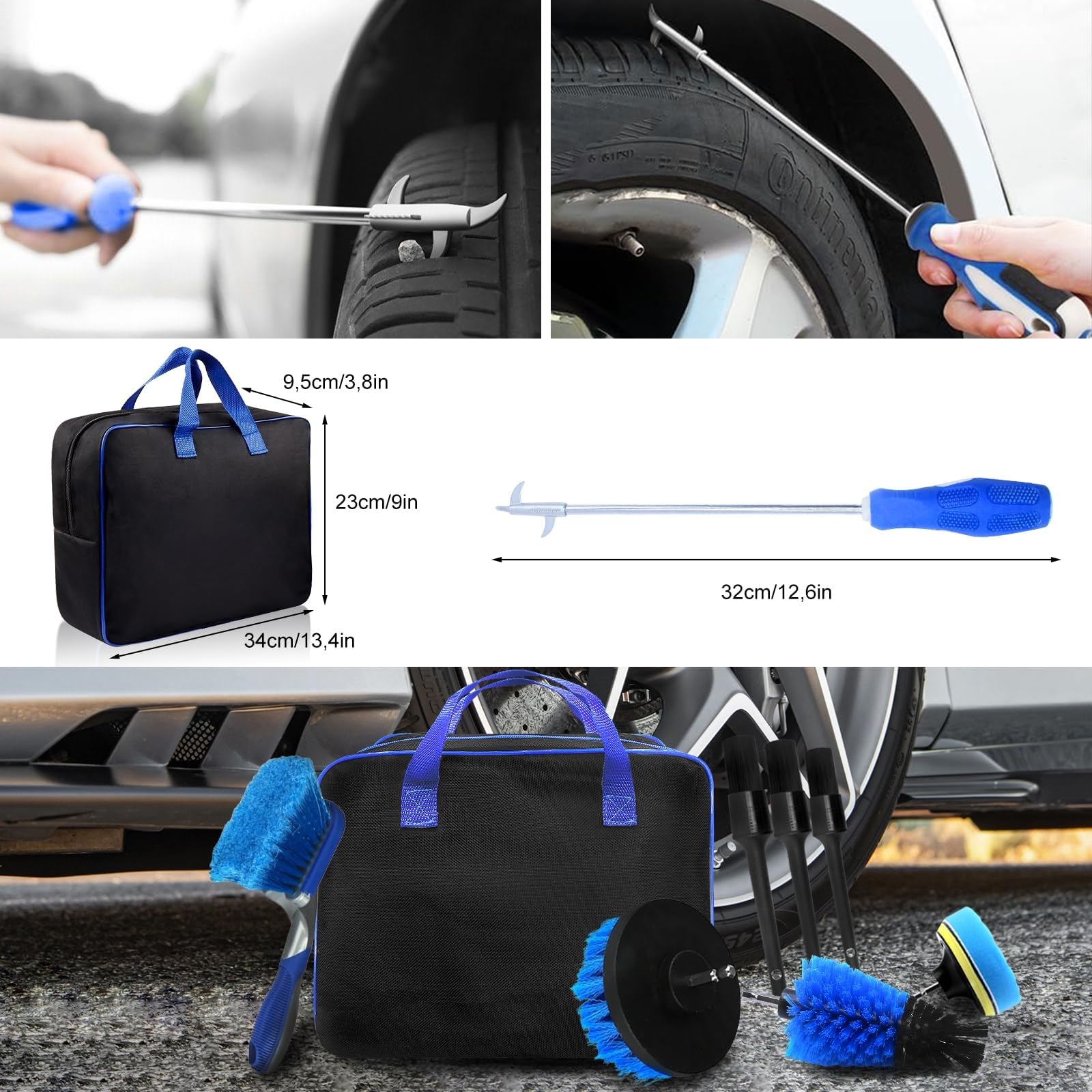 Kit Pulizia Auto, 30 Pezzi Set di Lavaggio Auto per Interni ed Esterni, Set di Pulizia per Auto con Spazzola, Spugne lucidanti, Panni in Microfibra, Pratica Borsa per Il Trasporto Inclusa