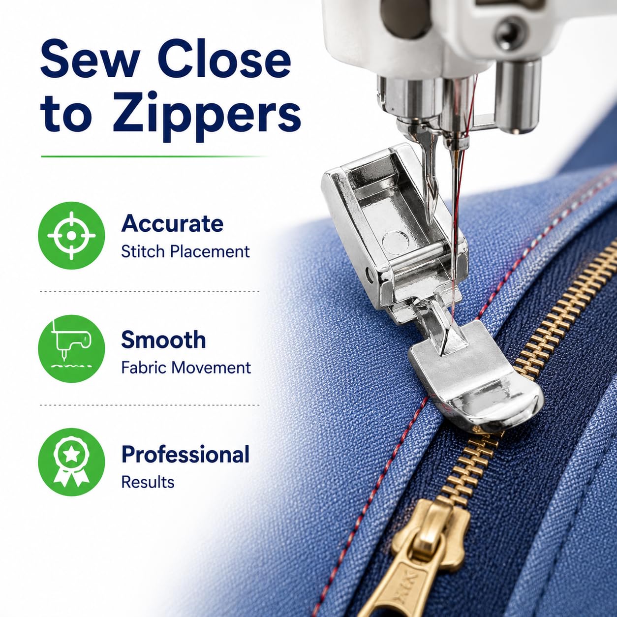 Zenith Narrow Zipper Foot Presser Foot for Automatic Sewing Machines — Amazon image 6