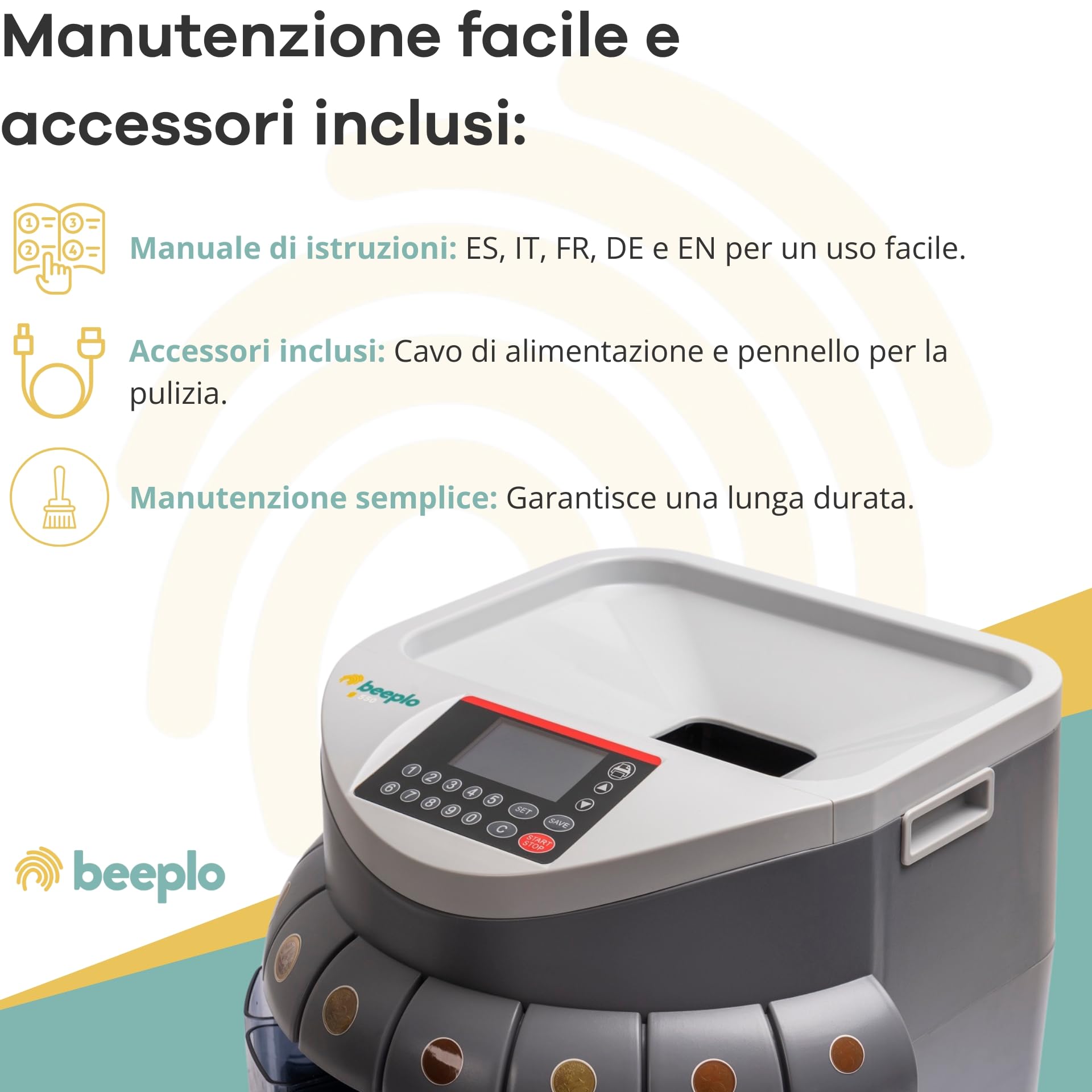 g550 | Contatore e Sorter di Monete Euro | Capacità 500-800 Monete | Fino a 800 monete per ciclo | Precisione Totale | Garanzia 4 anni | Capacità 500-800 Monete, 250 Monete al Minuto, Precisione Totale, Garanzia 4 anni