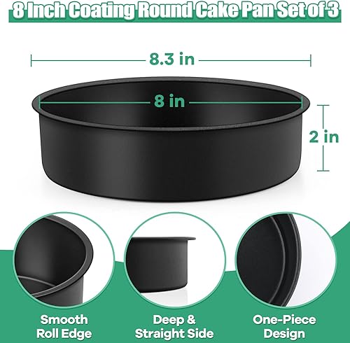 Miniatura 10 de TeamFar Juego de 3 moldes redondos para tartas de 4 pulgadas, con revestimiento antiadherente, núcleo de acero inoxidable para cumpleaños, fiestas,