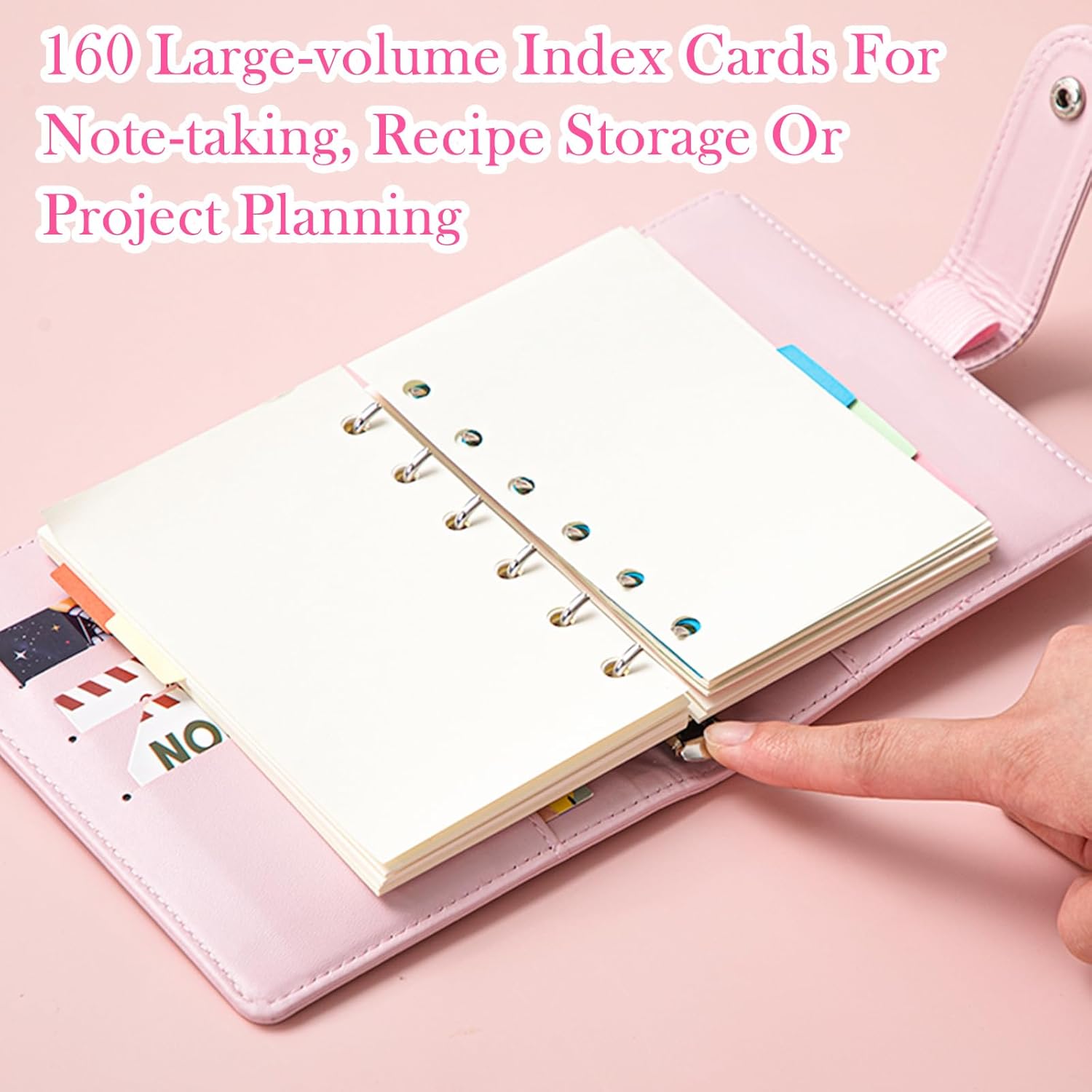 Henoyso 2 Pcs 3" x 5" Index Card Binder with Dividers A7 Refillable 6 Ring Money Saving Binder Leather Budget with 10 Card Guides 160 Index Cards and Hole Punch for Business Office Home