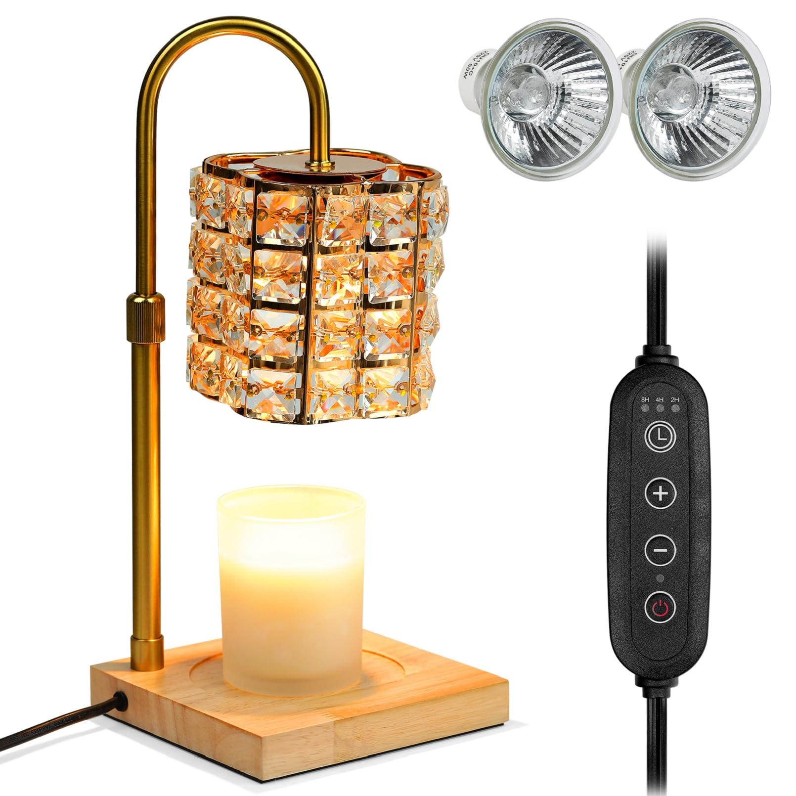 Cuteefun Lampada Scaldacandela con Timer, Diffusore Candle Elettrico con 2 Lampadine, Dimmerabile e Regolabile in Altezza, Candle Bruciatore per Candele Aromatiche, Decorazioni per la Casa