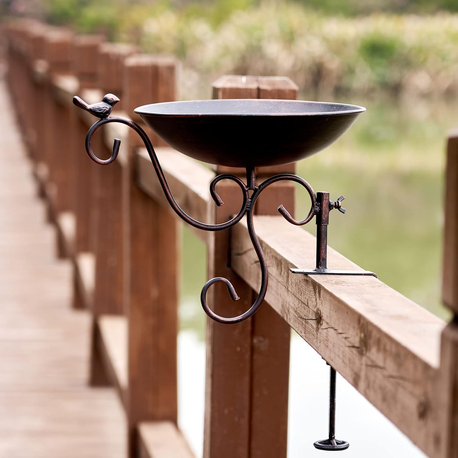 HLQMFHT 11.2 Inchs Diam Deck Mounted Bird Bath,Metal Bird Bath for Deck Railing,with