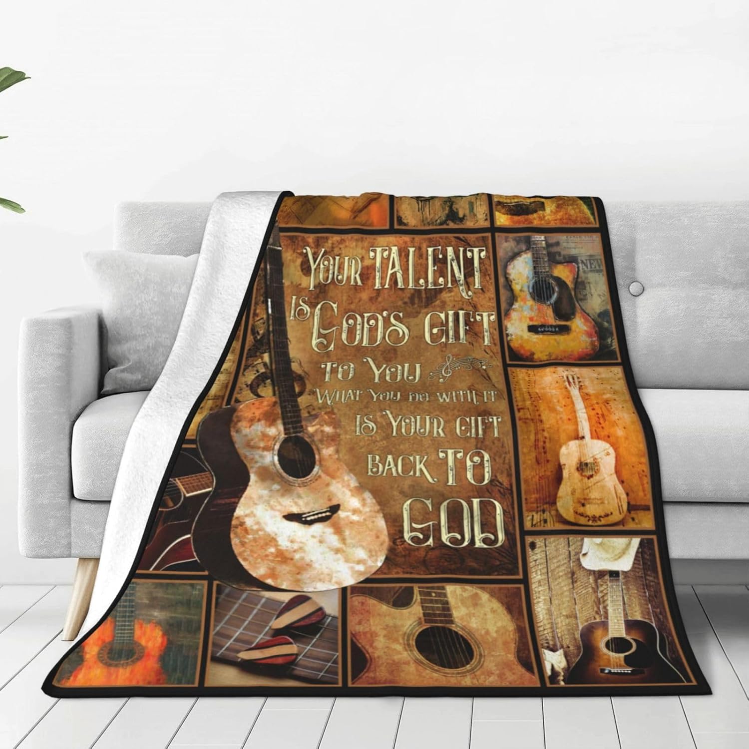 Music Gifts Guitar Blanket Rock and Roll Throw Blankets Cozy Fleece Flannel Blanket Soft Warm Plush Lightweight Blanket Guitar Gifts for Men Women Boys Girls Adults Kids for Couch Sofa Bed 50"X60"