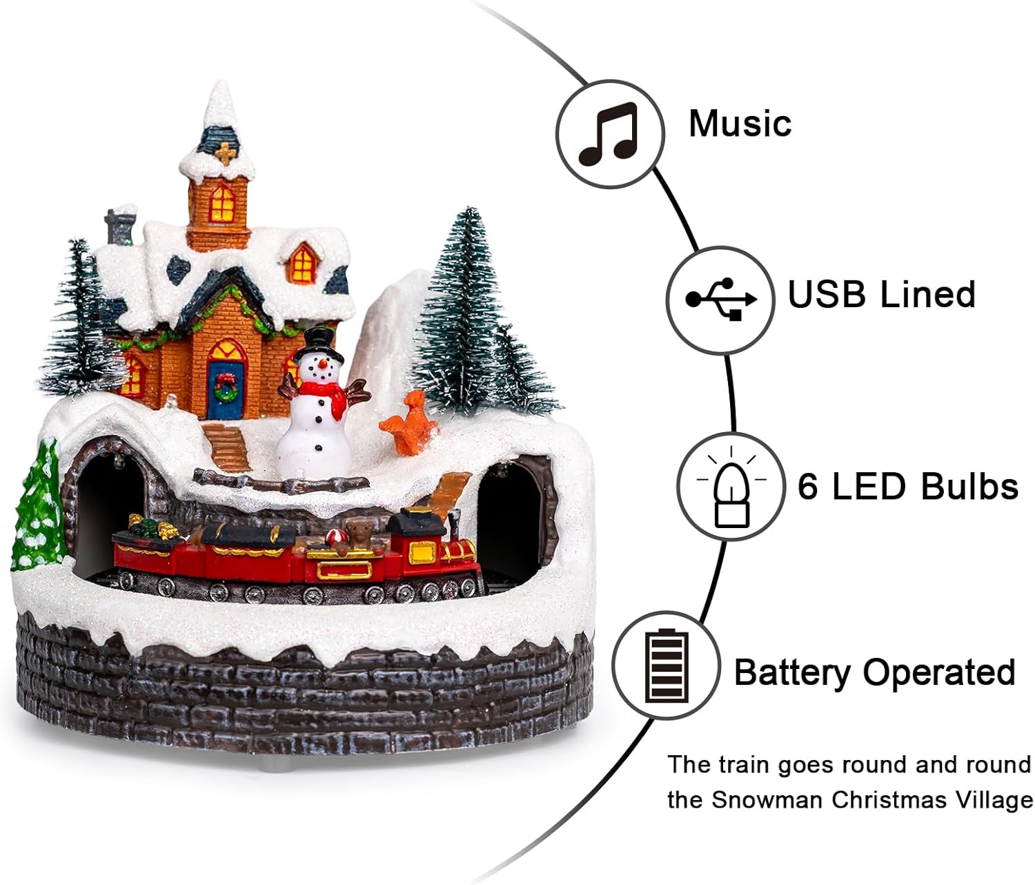 Animated Musical Christmas Snowman Decorations - Rotating Train with Warm Lights for Xmas Decor Gift, Tabletop Decorative Christmas Ornaments