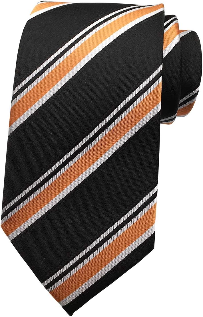MENDENG Large Striped Black Orange Silk Business Casual Men Tie Wedding Necktie