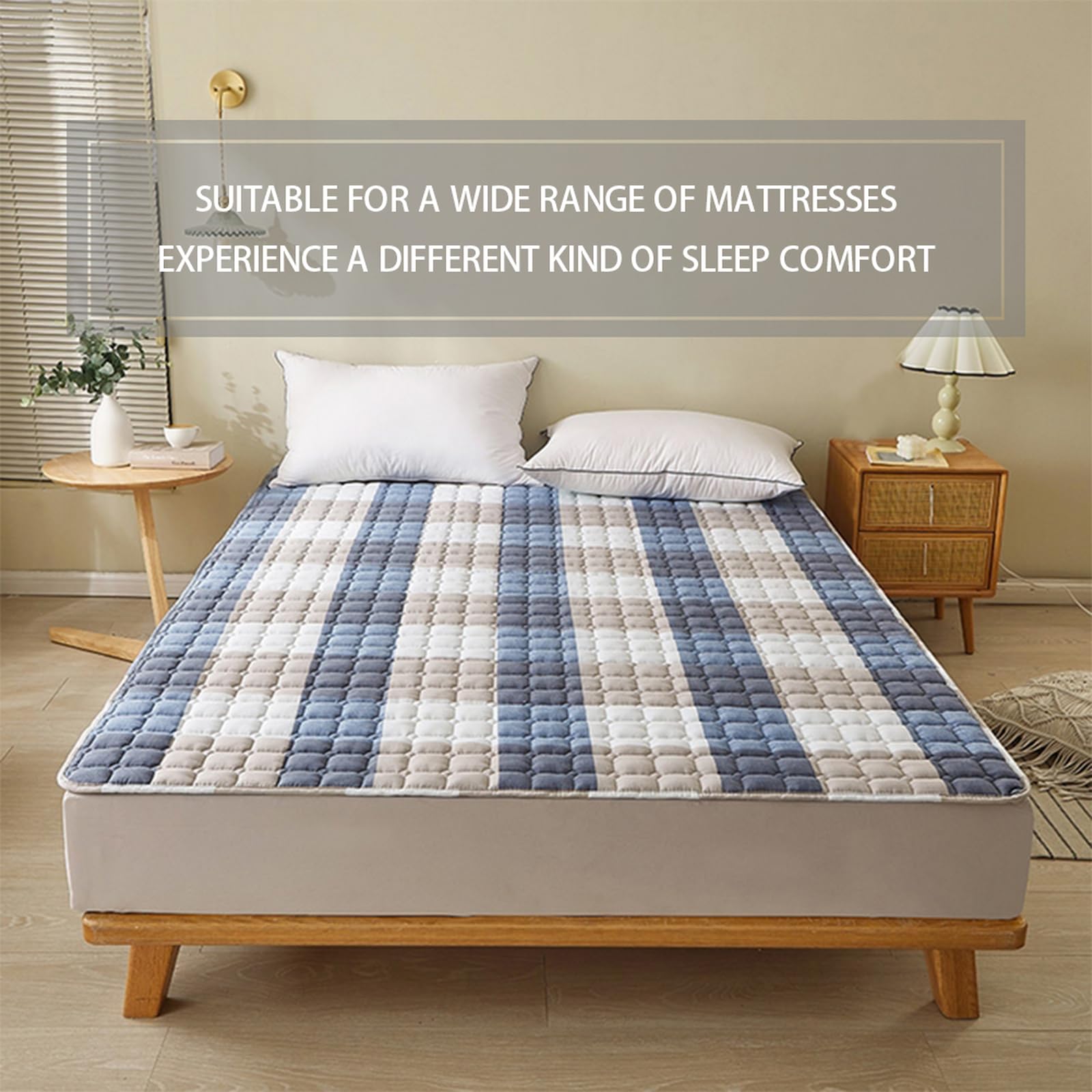 Matratzenschoner 120 x 200 cm Gesteppte Matratzenauflage Blau Eckgummis, Matratzenschoner aus 100% Baumwolle, Basic Matratzenschutz