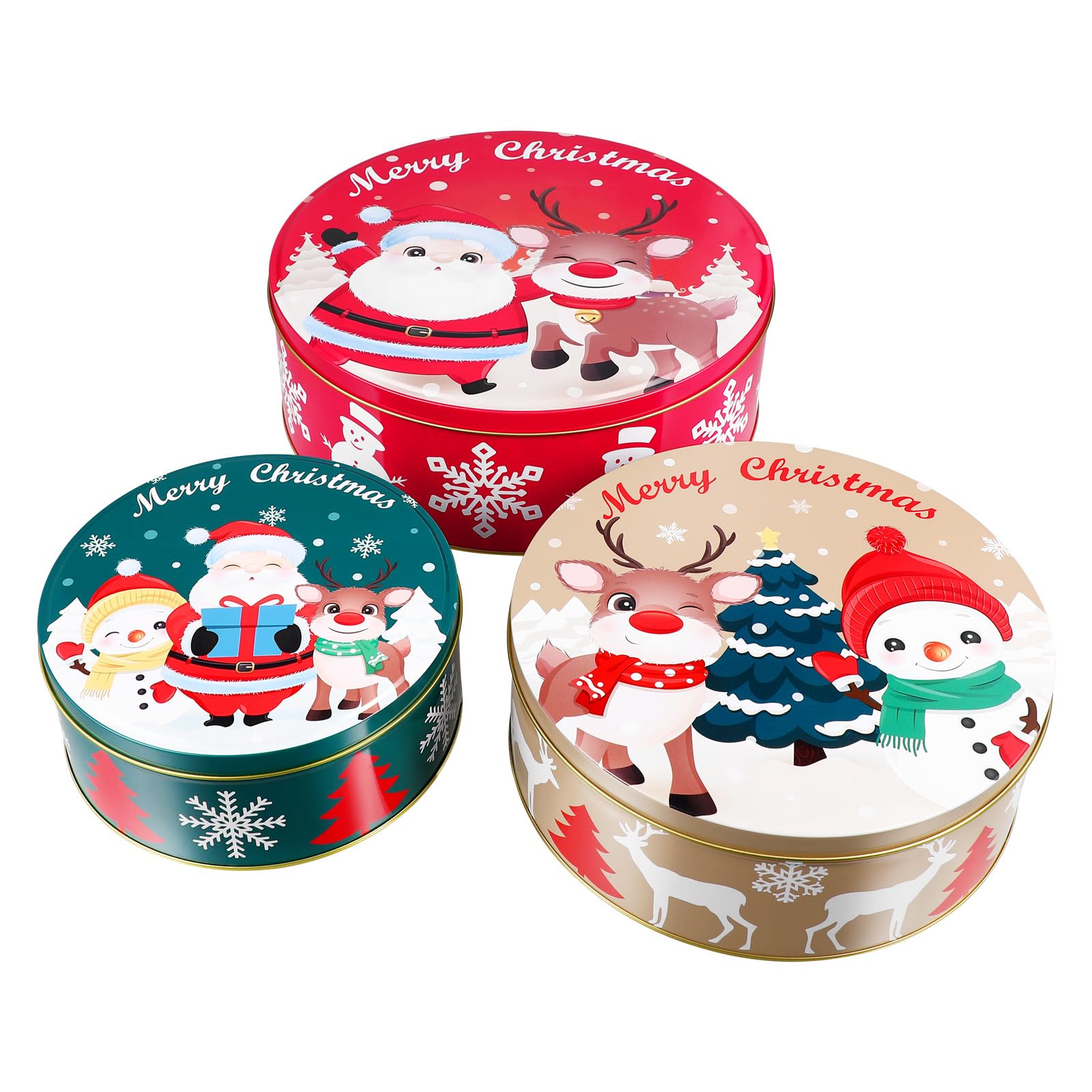 Boîtes de rangement métalliques de Noël YARNOW en fer blanc lot de 3 pour biscuits et chocolats