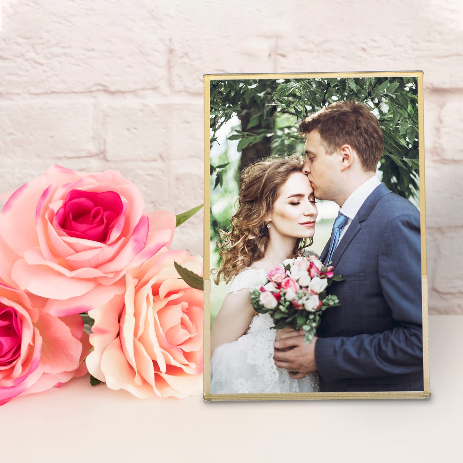 12 soportes acrílicos para letreros dorados, marcos transparentes para números de mesa de boda, soportes para menú, soporte de exhibición de mesa de doble cara, marcos de fotos inclinados para boda