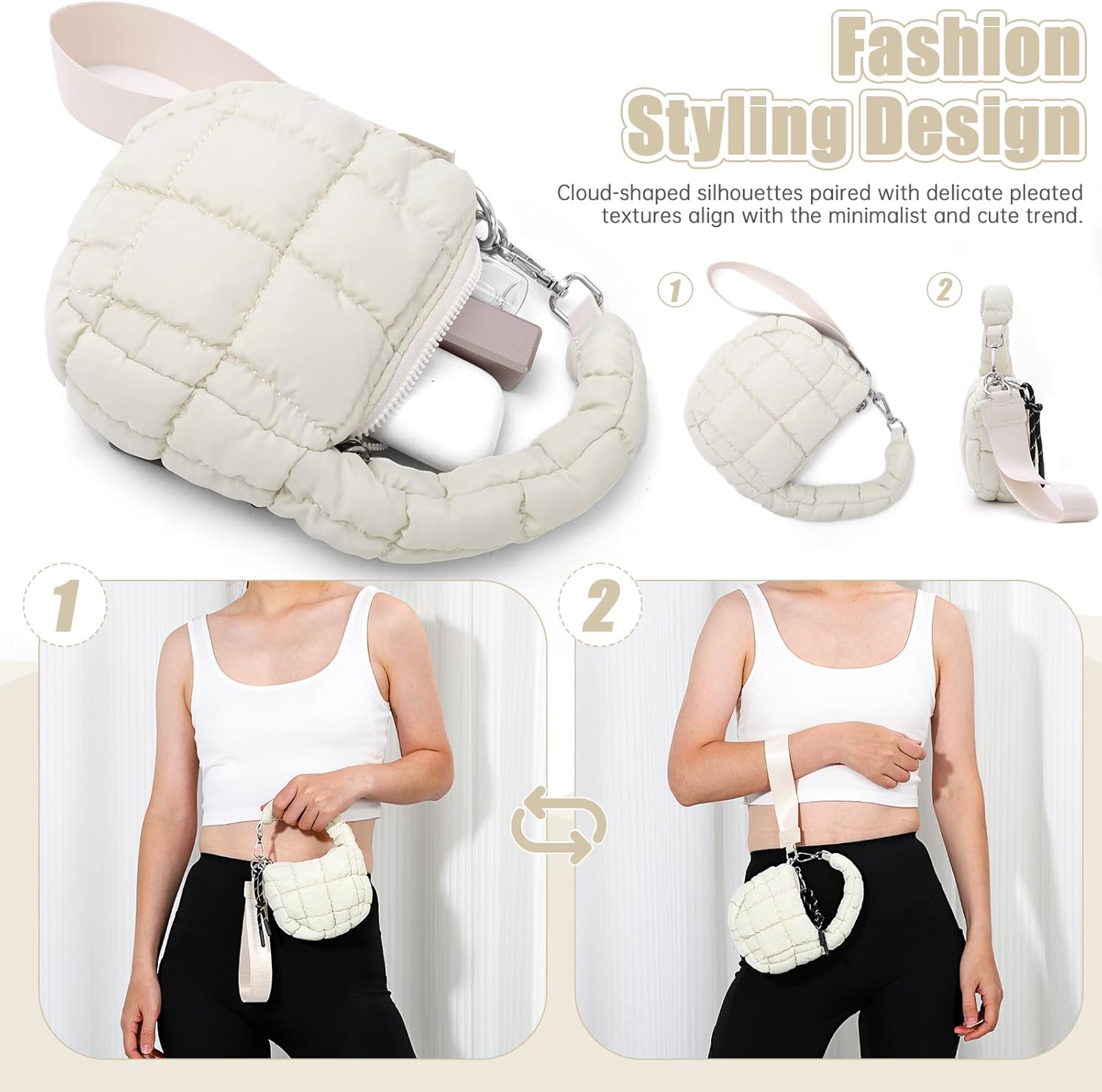 SUKUTU Mini Quilted Wristlet Bag for Women Cute Puffer Earphone Purse Bag Charm Pouch - Image 4