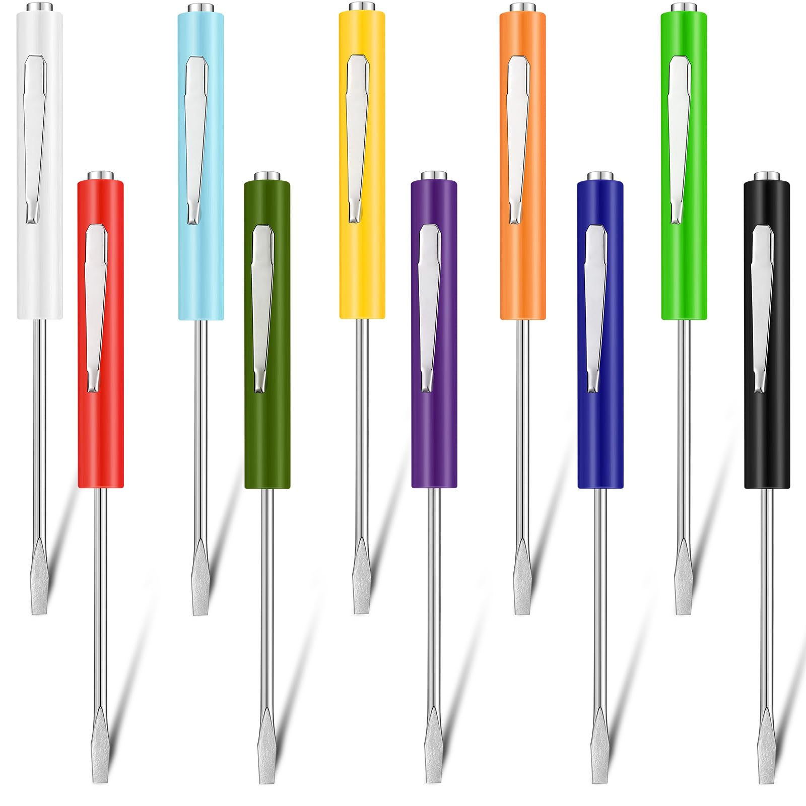 Honoson 10 Pieces Pocket Screwdriver Mini Tops and Pocket Clips Magnetic Slotted Small Screw Driver with a Single Blade Head for Mechanical,