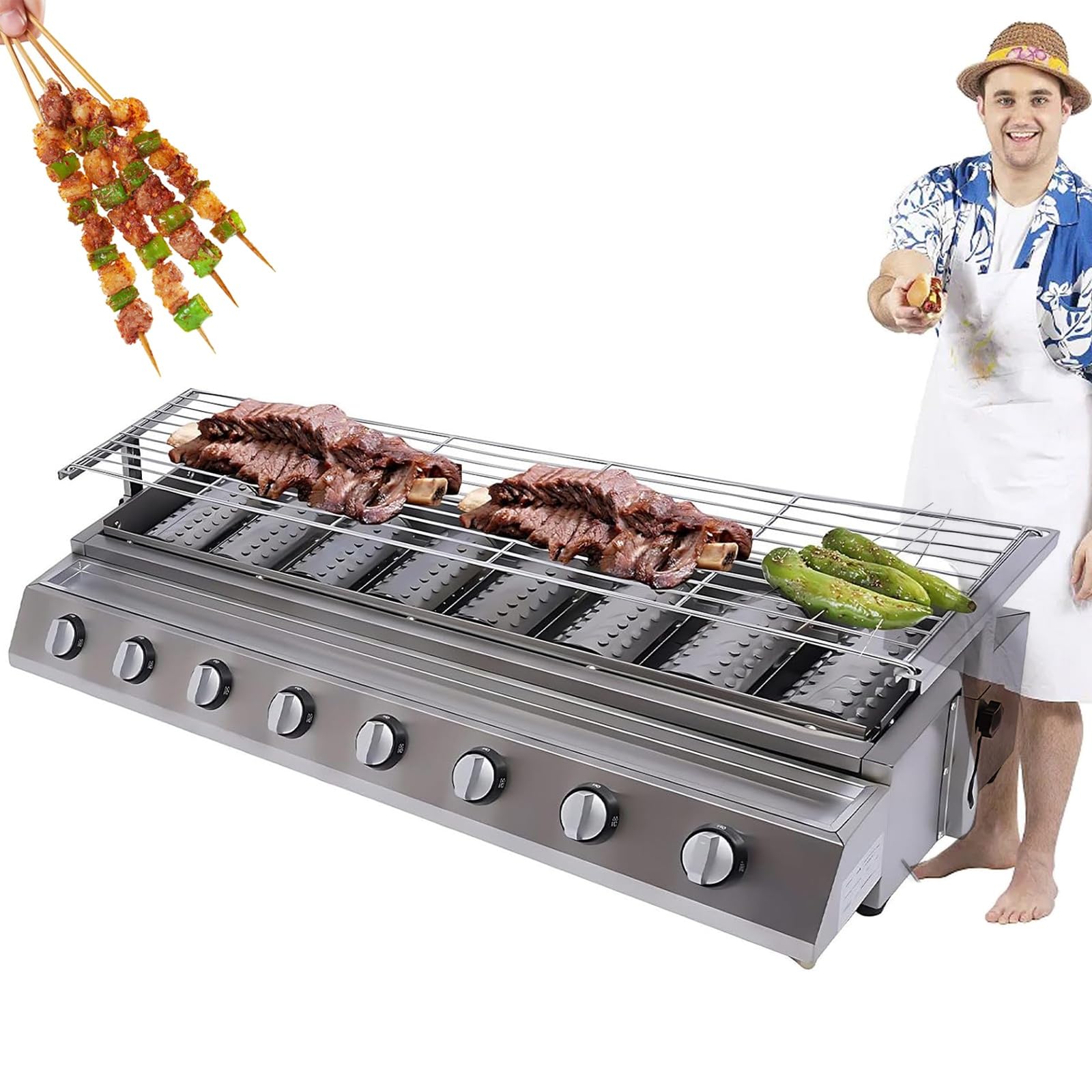 8-palnikowy grill gazowy, grill ze stali nierdzewnej z regulowaną wysokością, idealny na imprezy, kemping i pikniki - profesjonalny sprzęt do grillowania