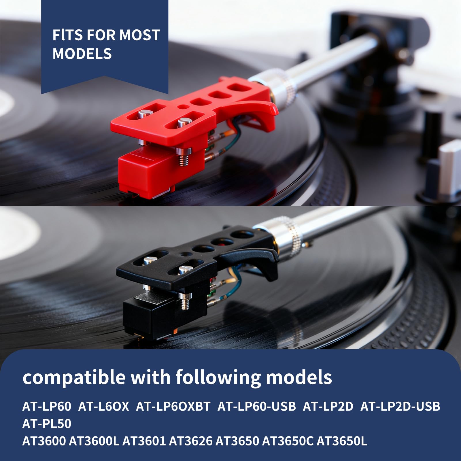 ATN3600L zamiennik igły diamentowej ze szczotką do czyszczenia, kompatybilny z Audio-Technica AT-LP60X/AT3600L/AT-LP60XBT/AT-LP2D, czysty dźwięk, łatwa instalacja (czerwony + czarny)