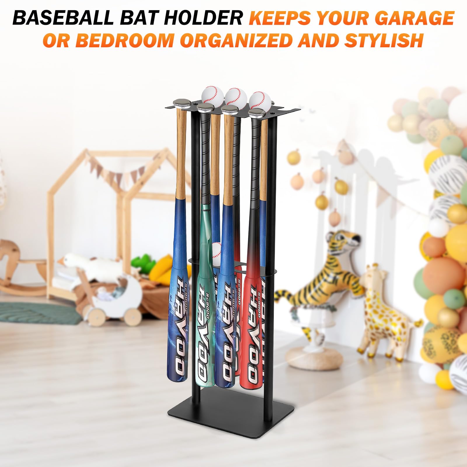 Support de batte de baseball, peut contenir 8 battes et 5 balles, support autoportant pour battes de baseball, pour garage, maison et pirogue, support de rangement pour batte de baseball en