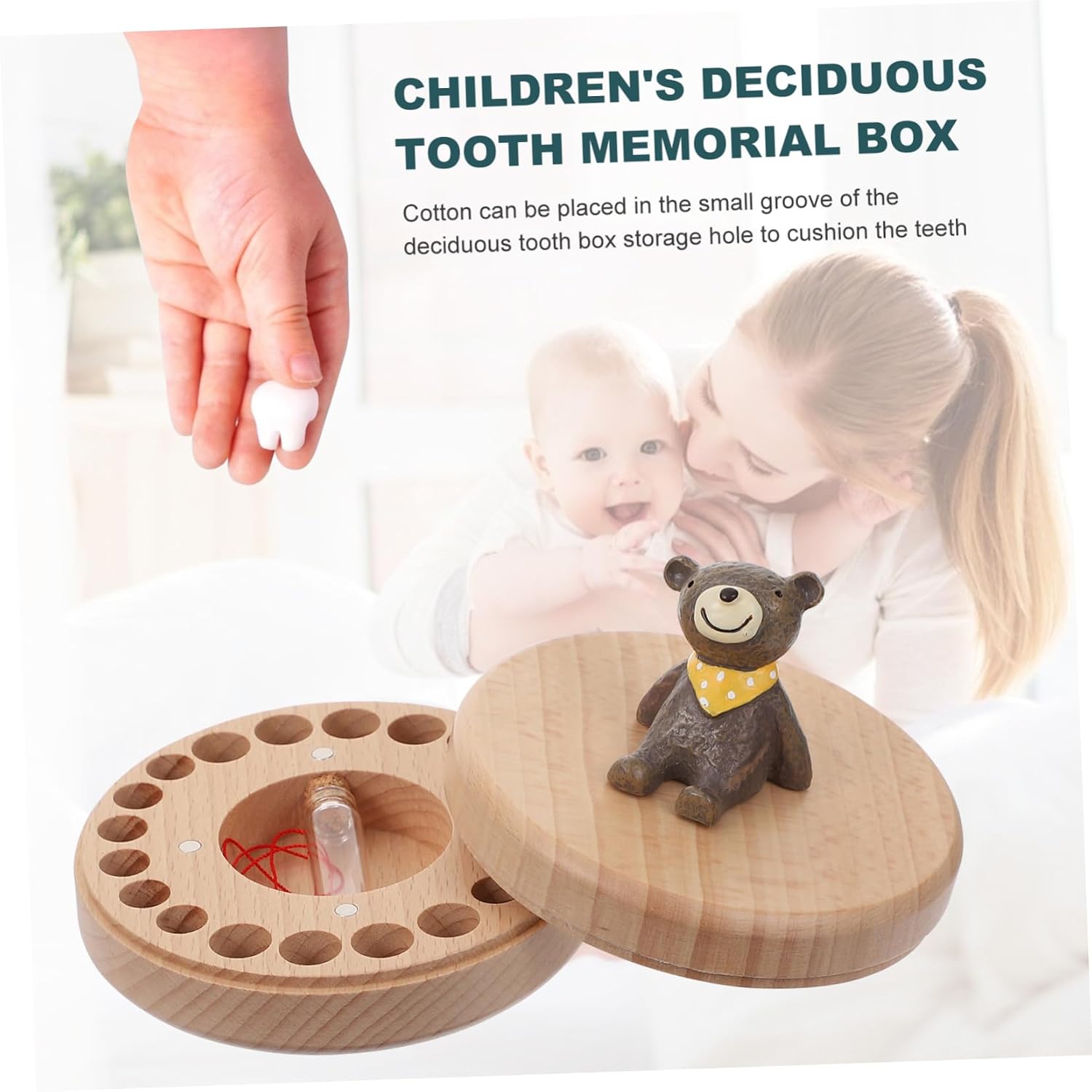 Toyvian Newborn Teeth Memorial Box Wooden Lanugo Container for Cherished Memories Keepsake Storage for Teeth and Hair Parents