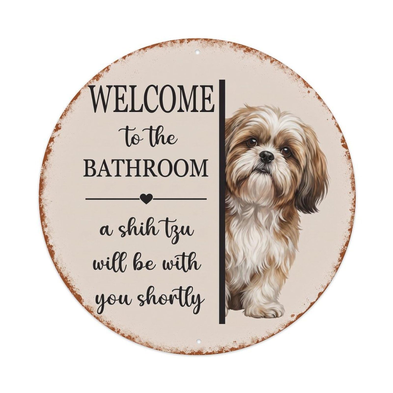 Vintage WELCOME To The BATHROOM Shih Tzu Dog Metal Tin Sign