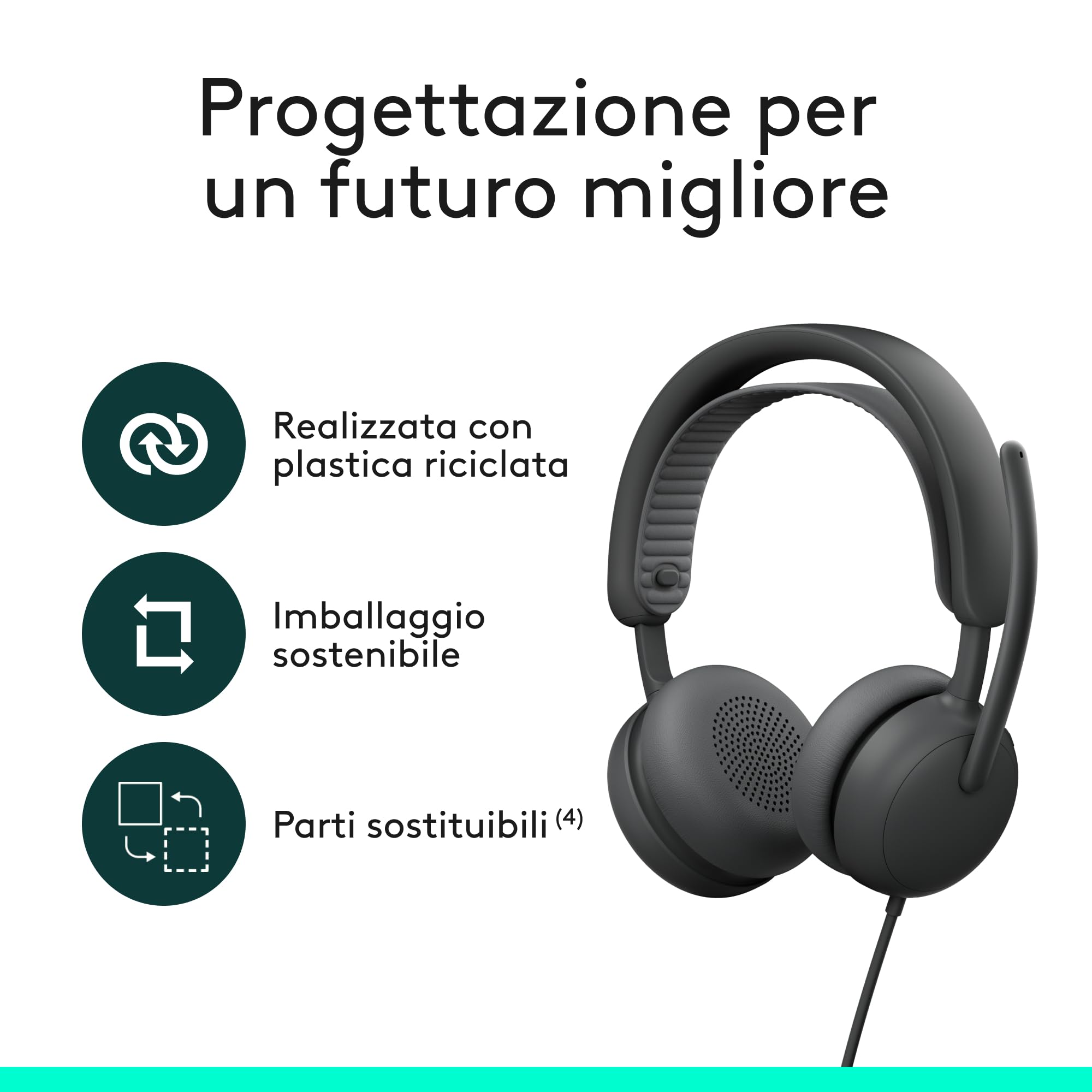 Logitech Zone Wired 2 - Cuffia con microfono con cancellazione del rumore e ANC ibrida adattiva, USB-C con adattatore USB-A - Grafite