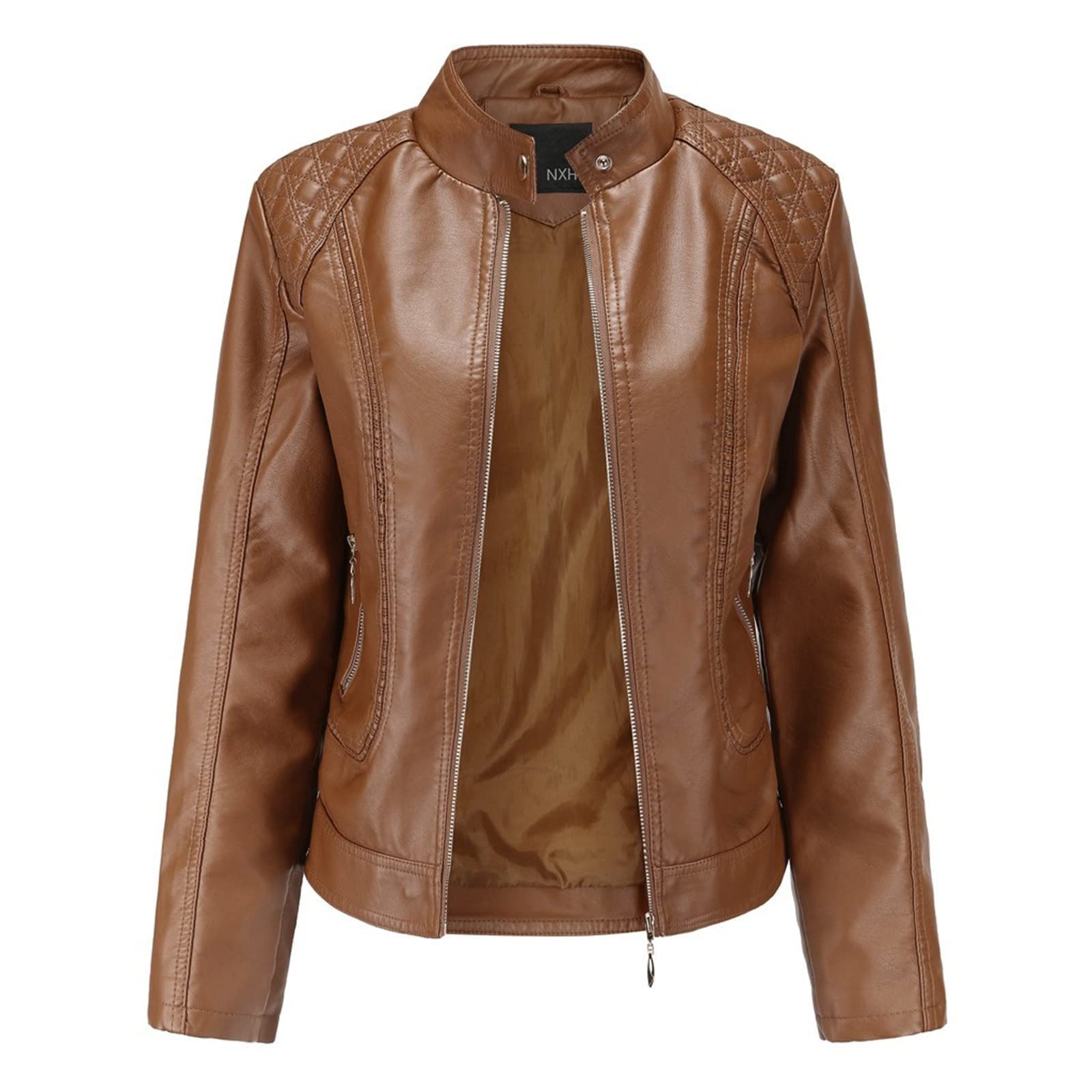 Veste de moto femme courte marron avec fermeture éclair S - 4