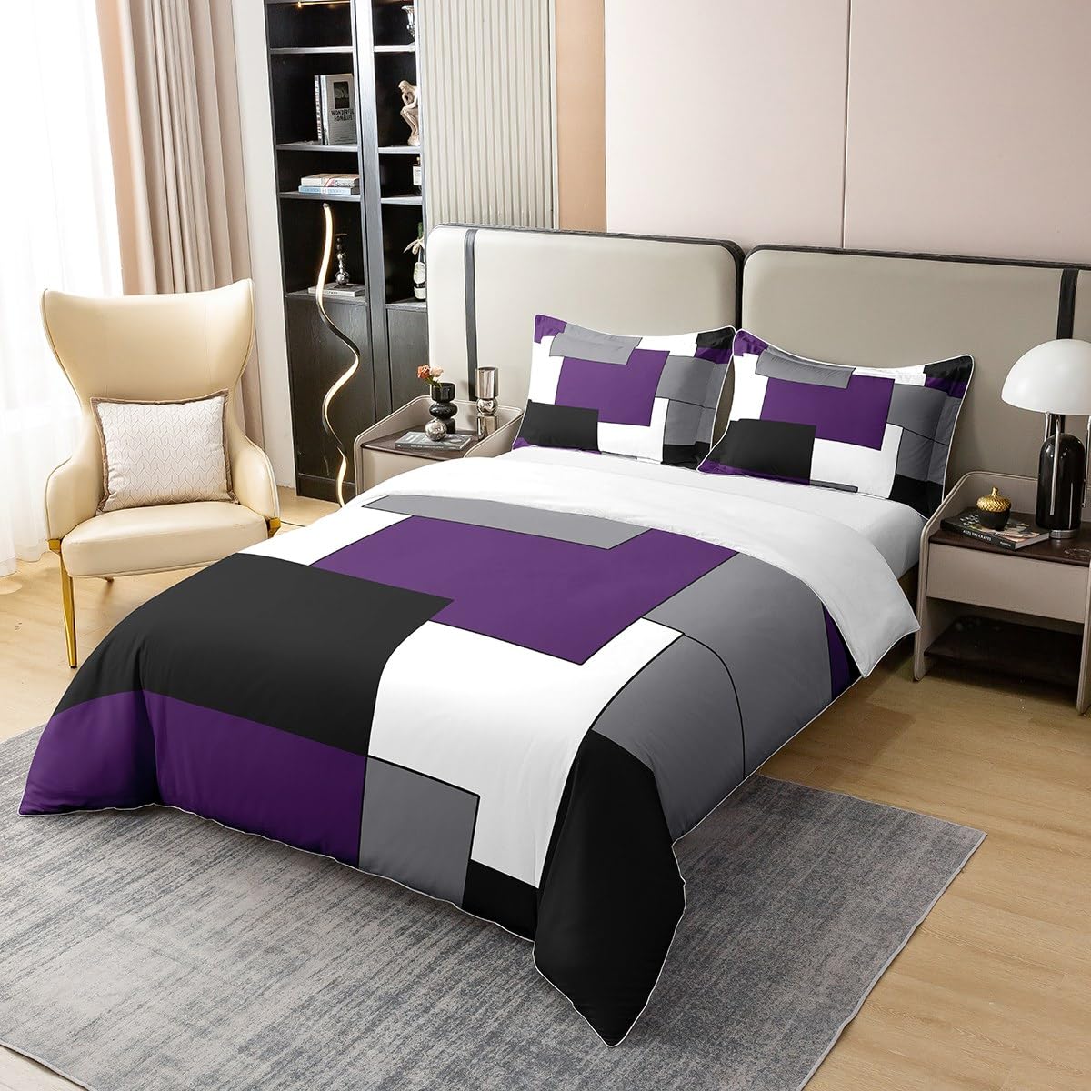 Grey Purple White Black 100% Cotton Duvet Cover - Image 3