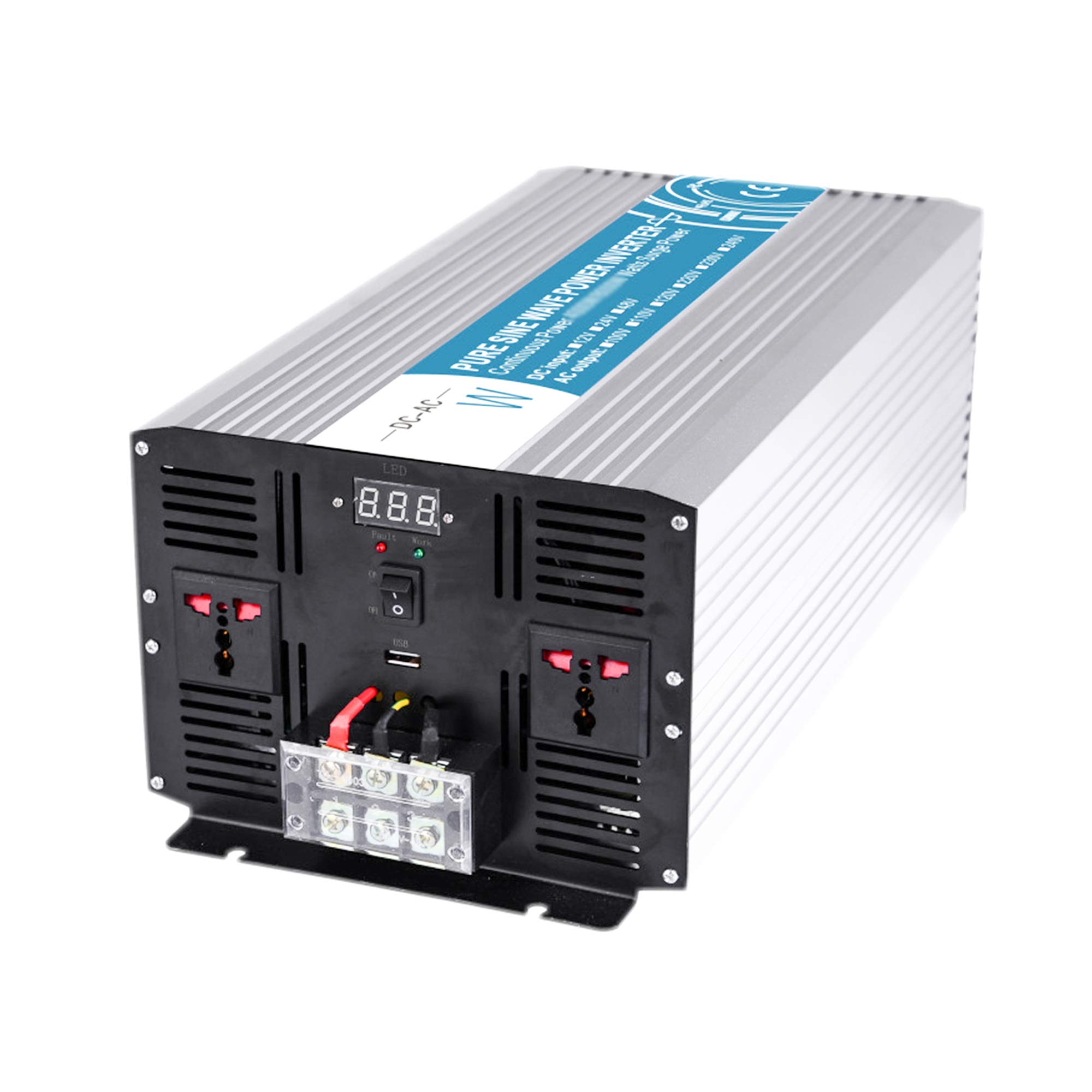 Reiner Sinus Wechselrichter, 3000W/4000W/5000W/6000W/8000W, DC zu AC Wechselrichter, Fest Verdrahteter USB-Anschluss Zwei Wechselstromsteckdosen, für Car Home Solar