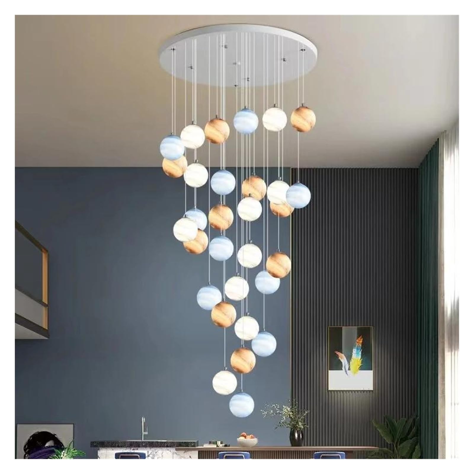 ASerZenith Creative Long Pendant Lamps Villa Modern Minimalist Duplex Revolving Staircase Chandeliers Living Room Hanging Light For Ceiling,Hanging Light,30 Heads Colorful