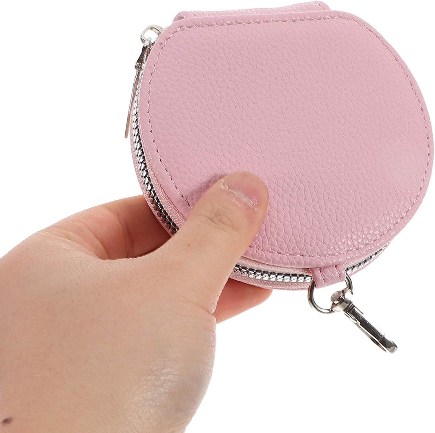 Small Coin Pouch round Zip Wallet for Teen Pink PU