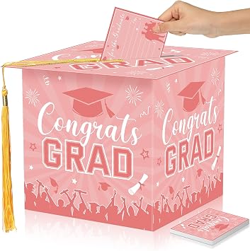 Yisong Graduation Card Box 2026 with 30 Advice Wishes Cards Congrats Grad Cap Box with Real Tassel for Class of 2026 Graduation Party DecorationsPink