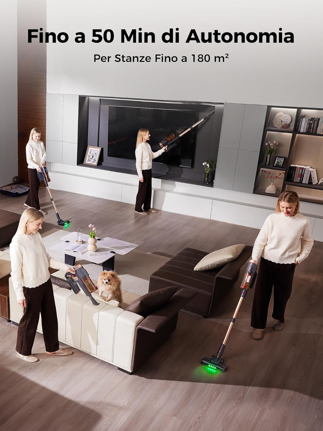 Proscenic P11 Ultra+ Aspirapolvere senza Fili Potente 500W/50Min/50KPA, Scopa Elettrica senza Fili con Spazzola Anti-Groviglio, Display LED, Batteria Rimovibile, per Pavimenti/Tappeti/Peli