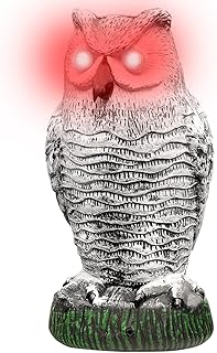 Owl Decoy to Scare Birds Away Scarecrow Fake Owl with Flashing Eyes and Frightening Sound Garden Owl for Bird Control Battery Powered Waterproof Owl Statue for Garden & Outdoor