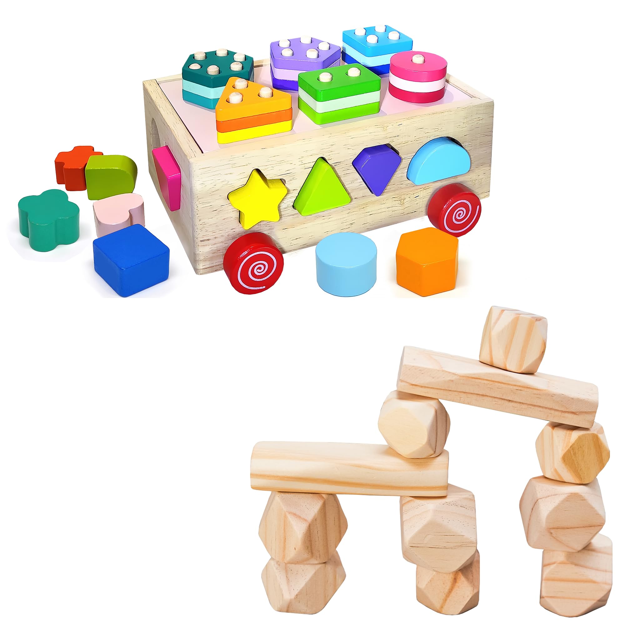 Amazon.com: Panda Brothers Set of 2 Toys: Wooden Sorting Car