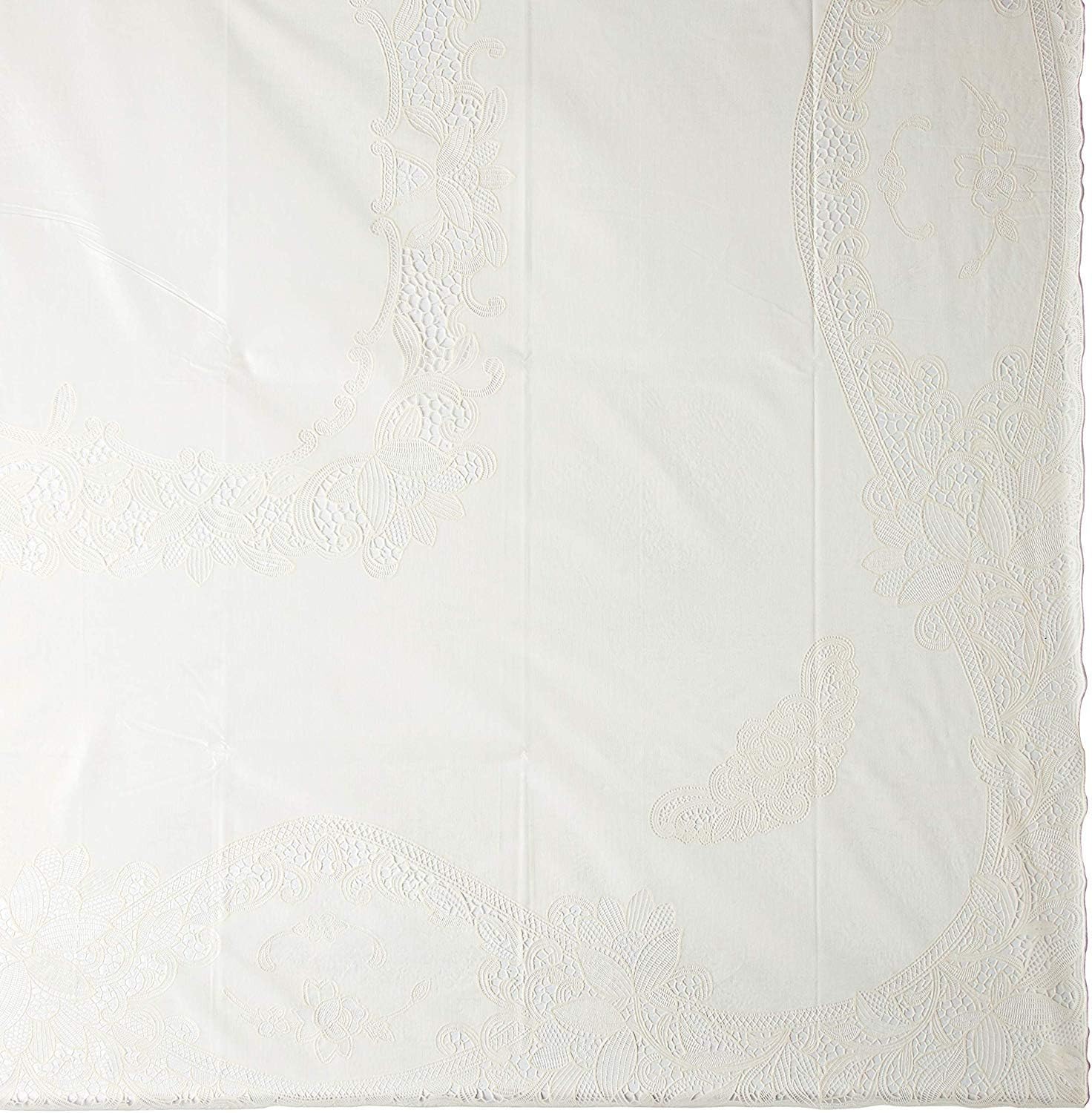 ❤ Crazy Deals Violet Linen Vinyl Lace Battenberg Floral Design Tablecloths, 60 X 90, Ivory