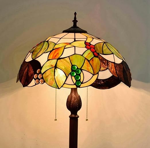 Wzglod Wzglod Tiffany Style Floor Stand Lamp with Grape Design Stained Glass Shade 3 Light Antique Base Floor Uplighter for Bedroom Living Room Read Lighting,110V-240V,E27 (C) photo 3