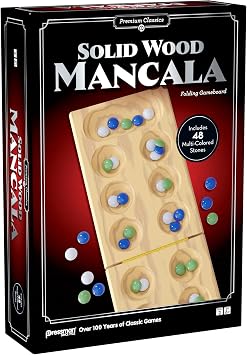 Pressman Premium Classics: Solid Wood Mancala Folding Gameboard | 48 Multi-Colored Stones | 2 Players, Ages 6+