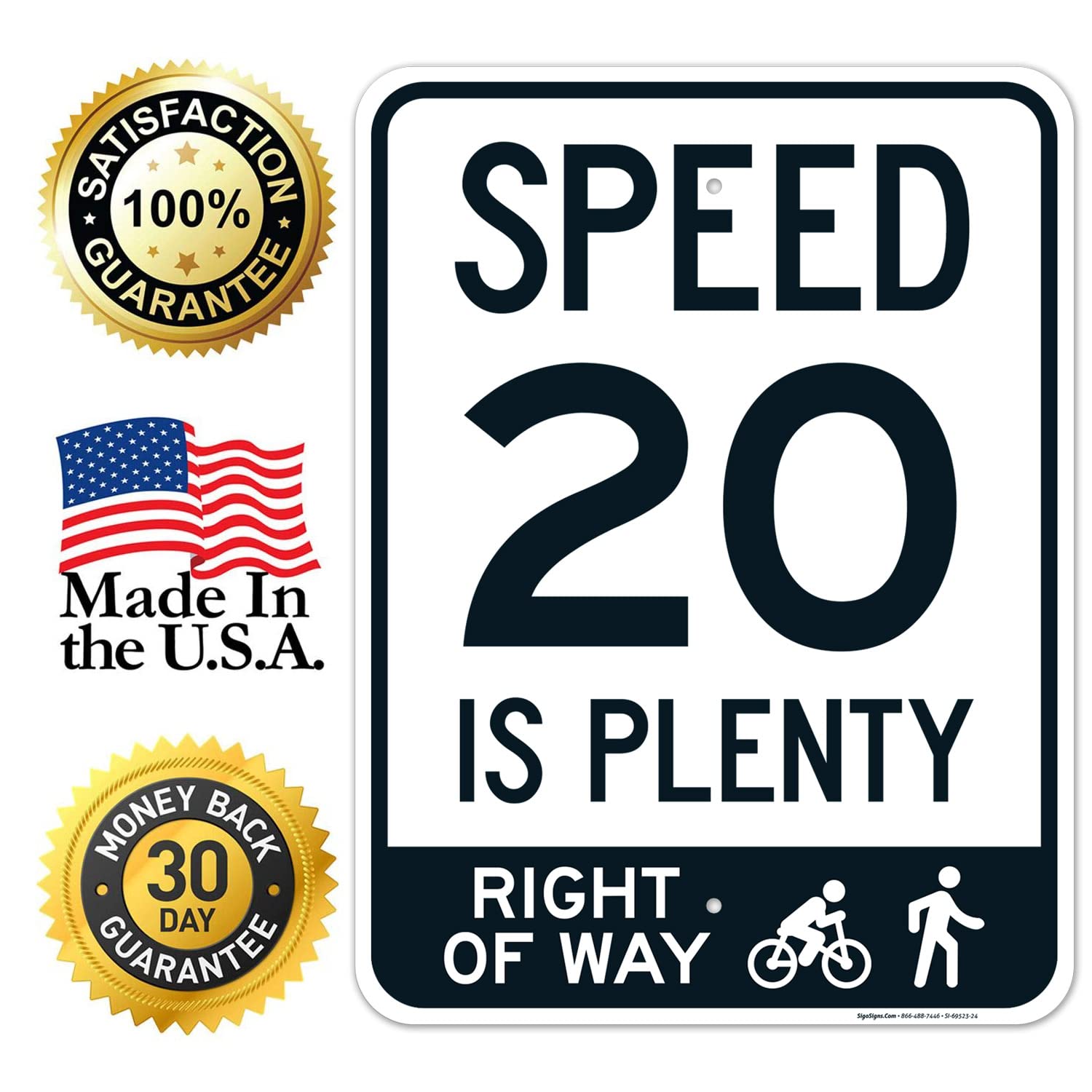 Speed 20 is Plenty Right of Way Sign, 18x24 Inches, Rust Free .063 Aluminum, Fade Resistant, Made in USA