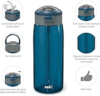 Vista 5 de Zak Designs Genesis - Botella de agua de plástico Tritan duradera con tapa de botón de fácil apertura y asa de transporte integrada, diseño a prueba