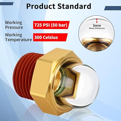 Miniatura 2 de Boltigen Vista de compresor, 12 pulgada NPT de latón resistente calibre de visión de bombilla de cúpula transparente, vidrio de nivel de aceite,
