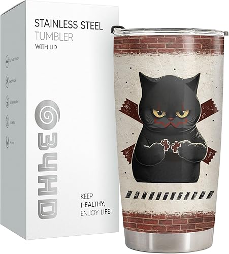 Miniatura 7 de 34HD Regalos de Navidad para los amantes de los gatos, vaso de gato de terror de acero inoxidable con tapa, de 20 onzas, divertida taza de café con