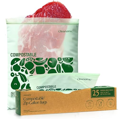 Cleanomic Compostable* Gallon Size Food Storage Bags (25 Eco Zip)
