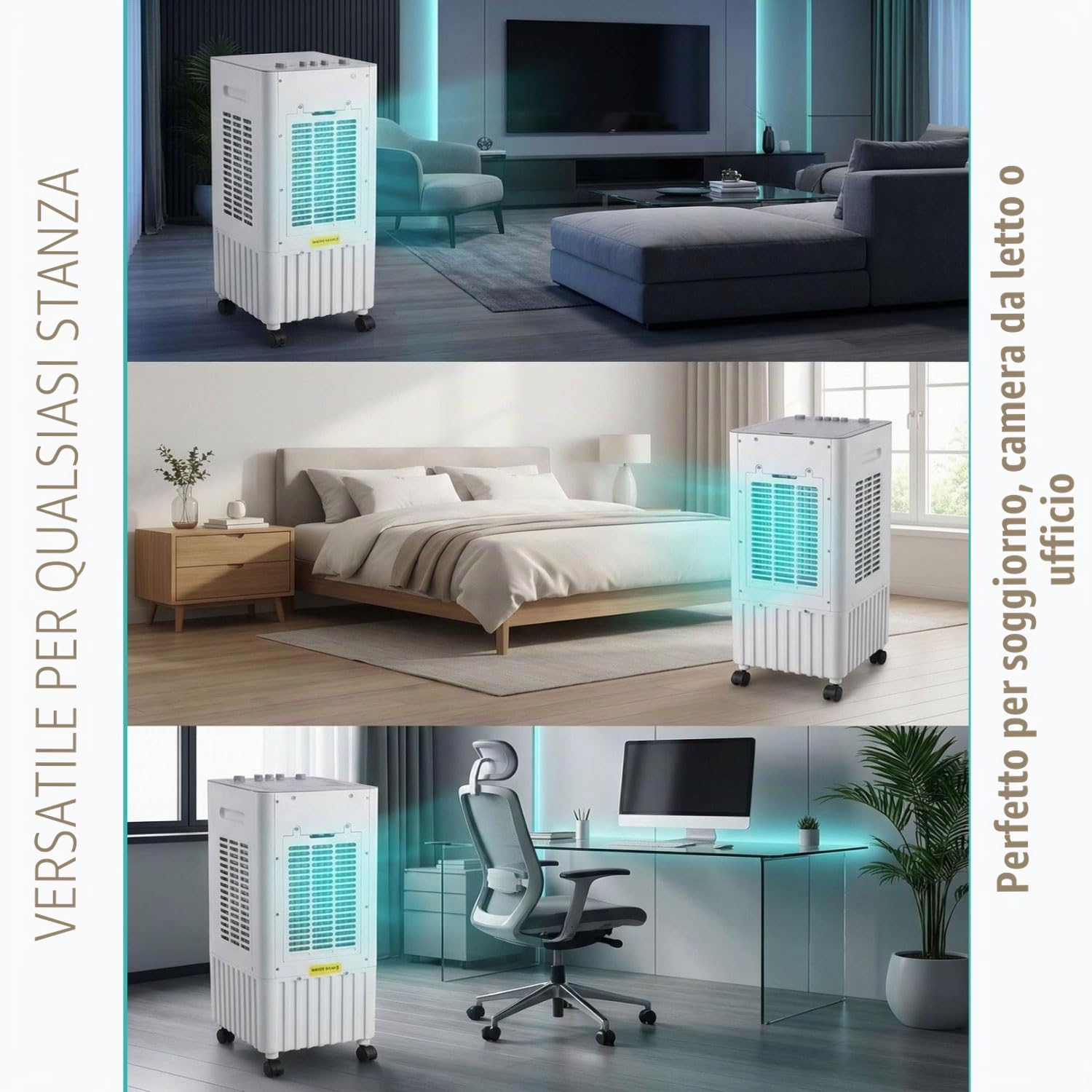 Climatizzatore Portatile Condizionatori a Evaporazione Portatile Senza Tubo Silenzioso 60W Raffreddatore d'Aria con 3 Modalità 3 Velocità Oscillazione 60° Timer 8H Ventilatore Aria Fredda per Casa