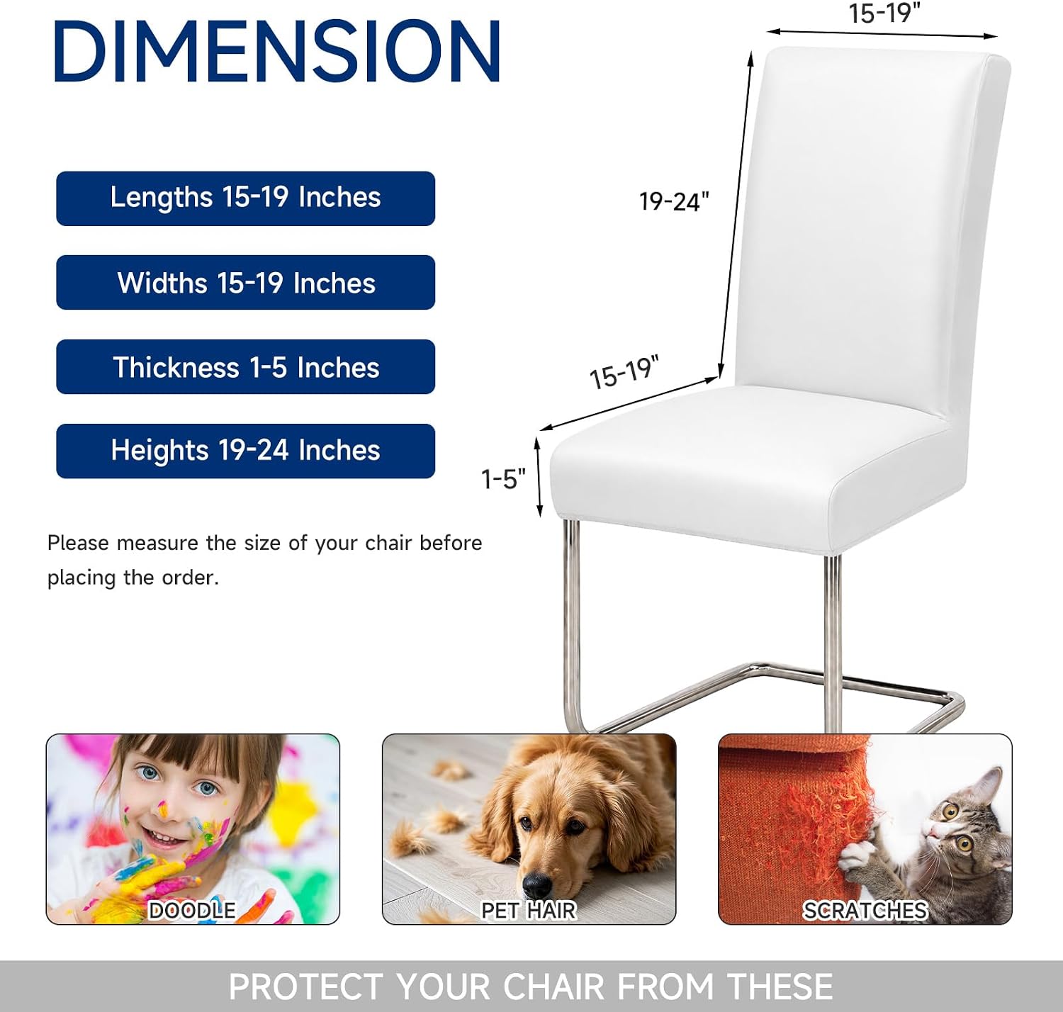 Leather Chair Covers for Dining Chairs Set of 6 Waterproof, White