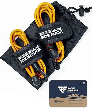 Rogue Endeavor Rod Leash & Paddle Leash Kit, Set of 2, Kayak Fishing & Paddle Boarding- 48" Shock Cord Bungee, Quick Release Clip, Neoprene Lined Strap and Carrying Bag Set of 2
