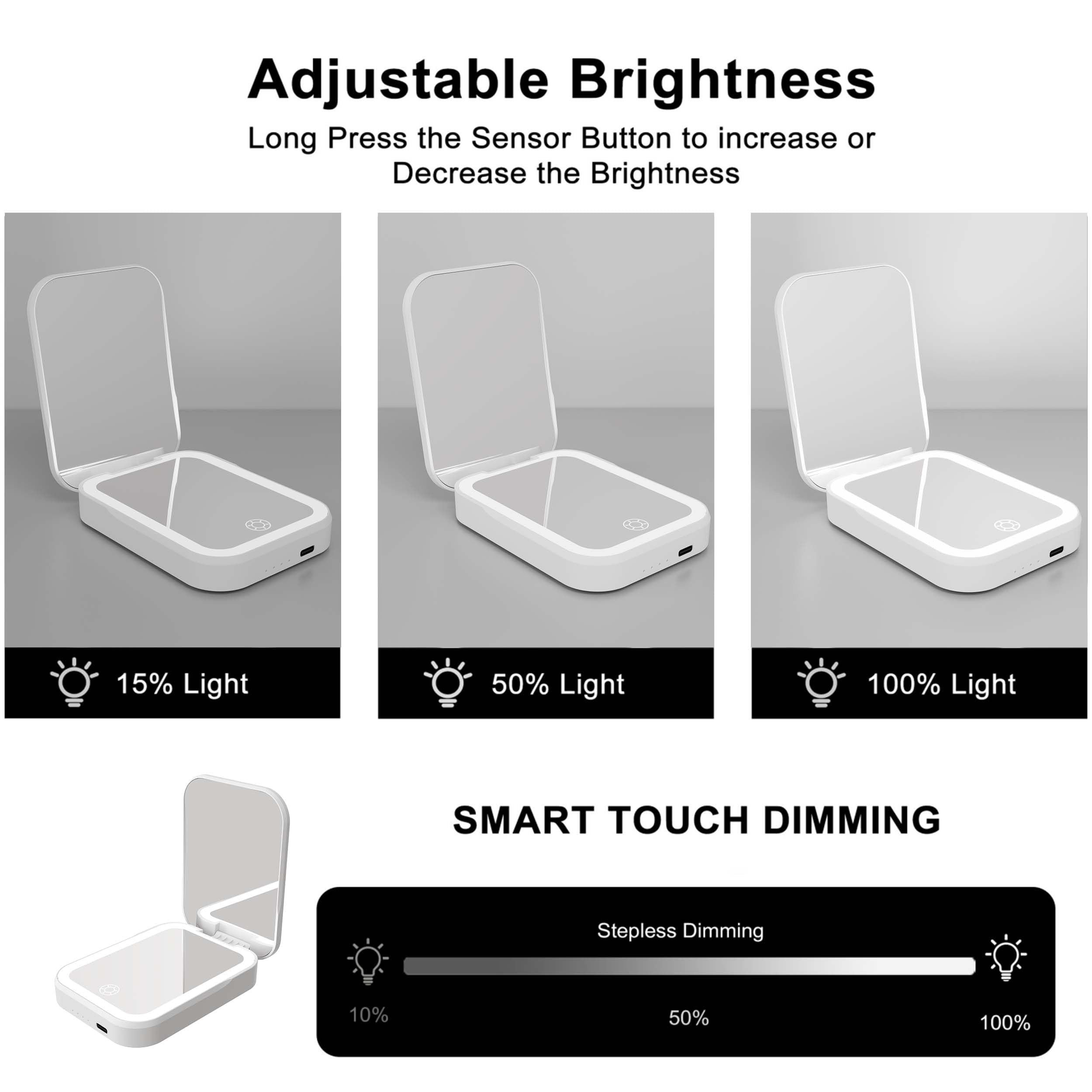 Specchio cosmetico con illuminazione a LED, specchio da trucco senza fili con power bank 5000 mAh, specchio da trucco ricaricabile 2 in 1, portatile per casa e viaggio
