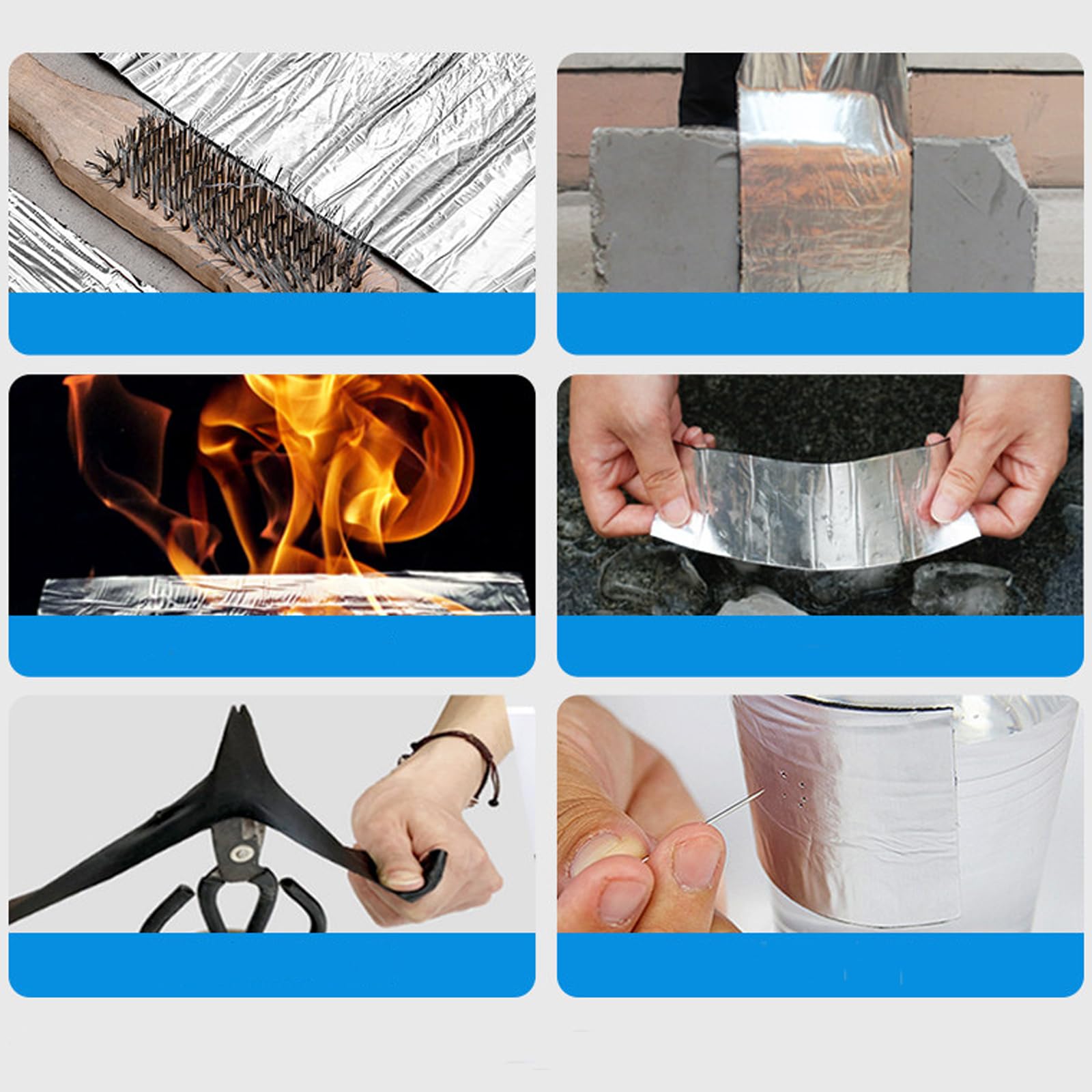Cinta de Asfáltica Impermeable Autoadhesiva,Cinta Selladora de Aluminio,Cinta de Reparación Para Fugas de Techo,Reparación De Grietas,Ruptura De Tuberías,Plata (0.7x3m)