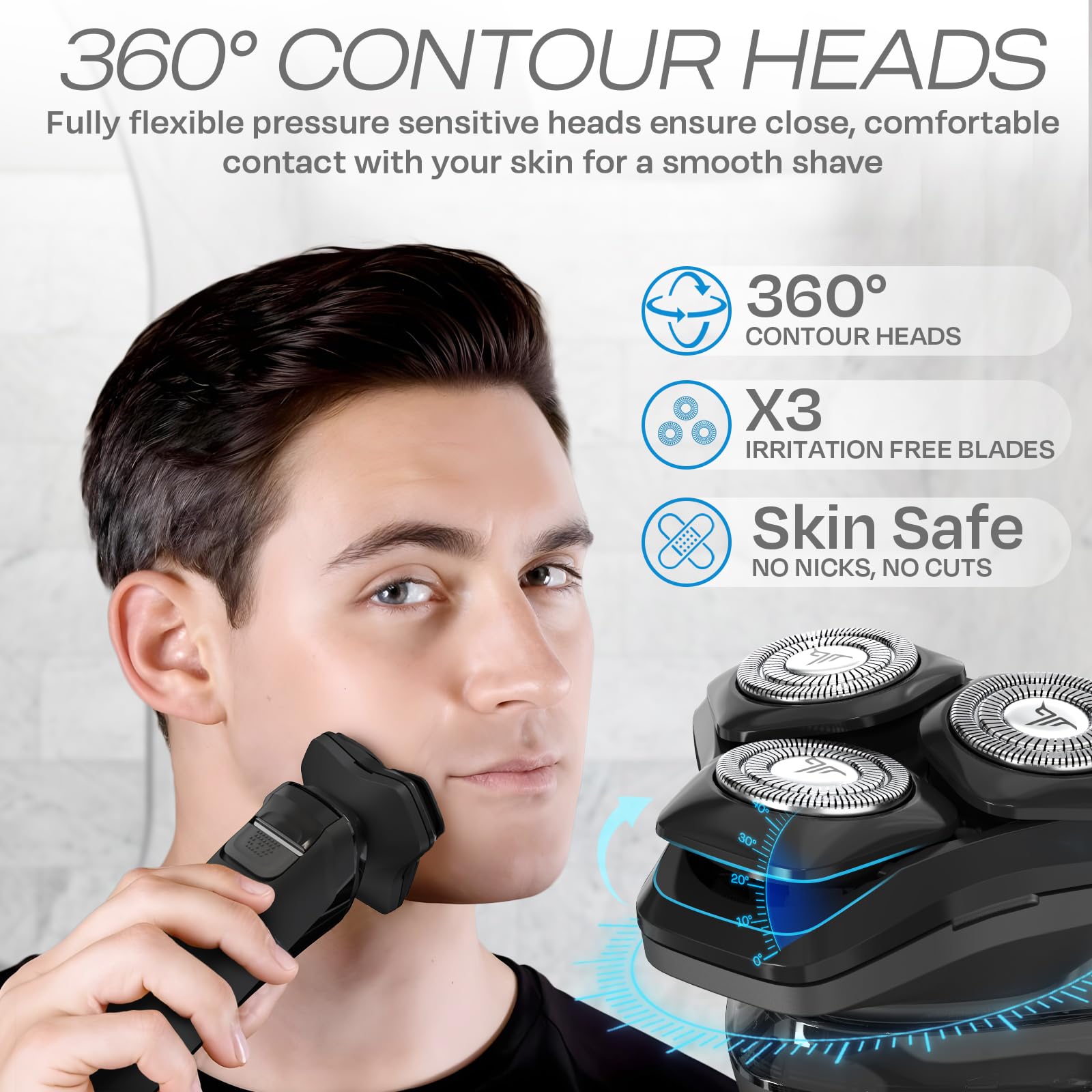 MK8 - Afeitadora facial giratoria de alta calidad, afeitadora eléctrica recargable en húmedo y seco con recortadora emergente, maquinilla de afeitar eléctrica para hombres, impermeable, 2