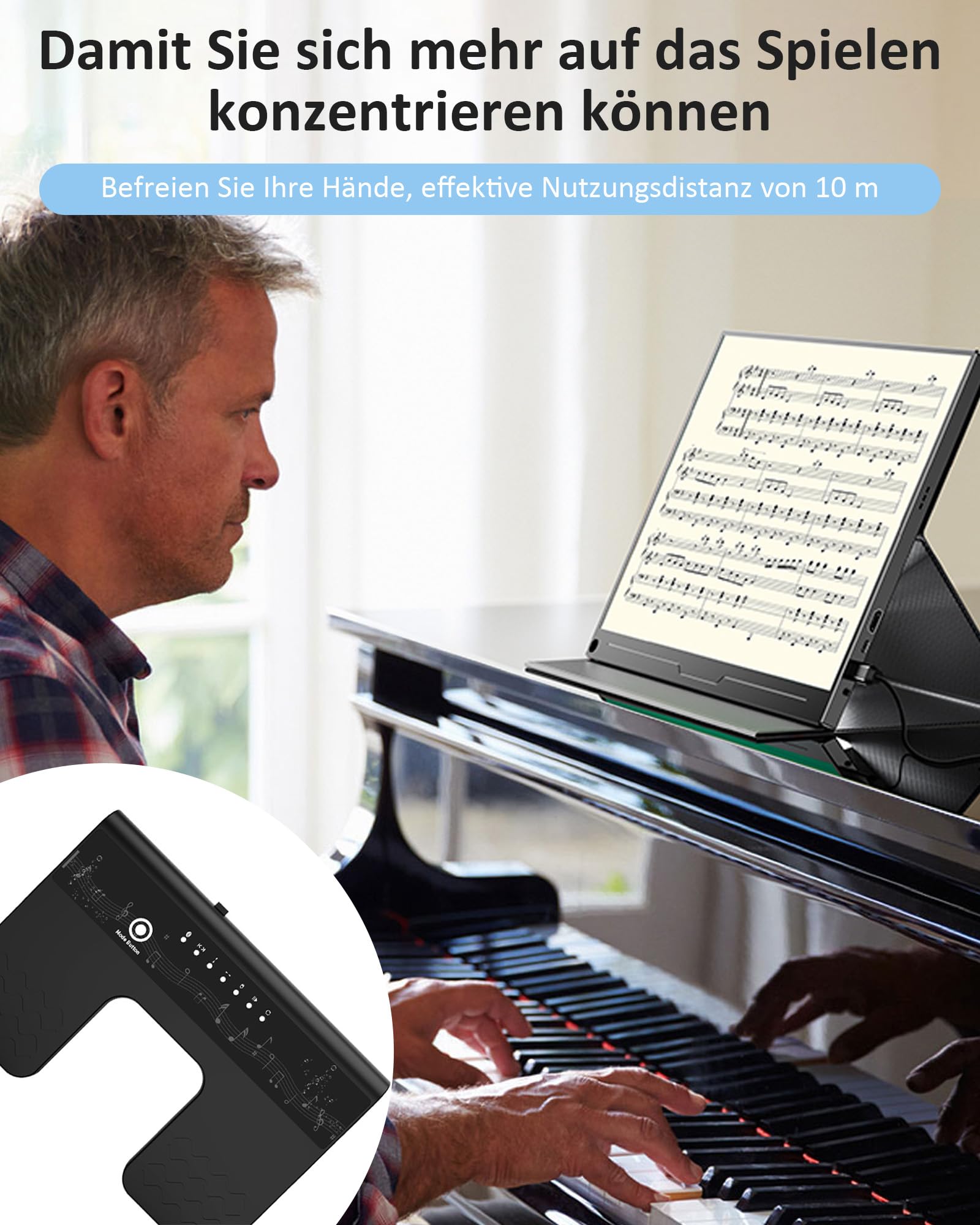 Bluetooth Page Turner Pedal: Bluetooth Fußschalter 6 Modi für Tablets Smartphones wiederaufladbar lautlos Live-Auftritte Konzerte Aufnahmestudios Instrumente Spielen oder Prompten